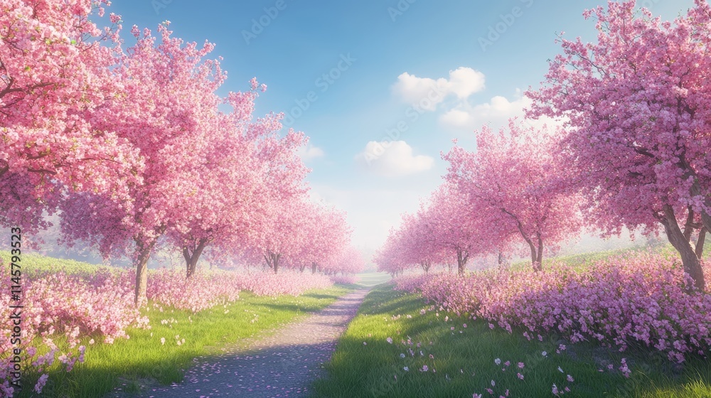 Tranquil Cherry Blossom Orchard Scene in Full Bloom Tranquil Cherry Blossom Orchard Scene in Full Bloom