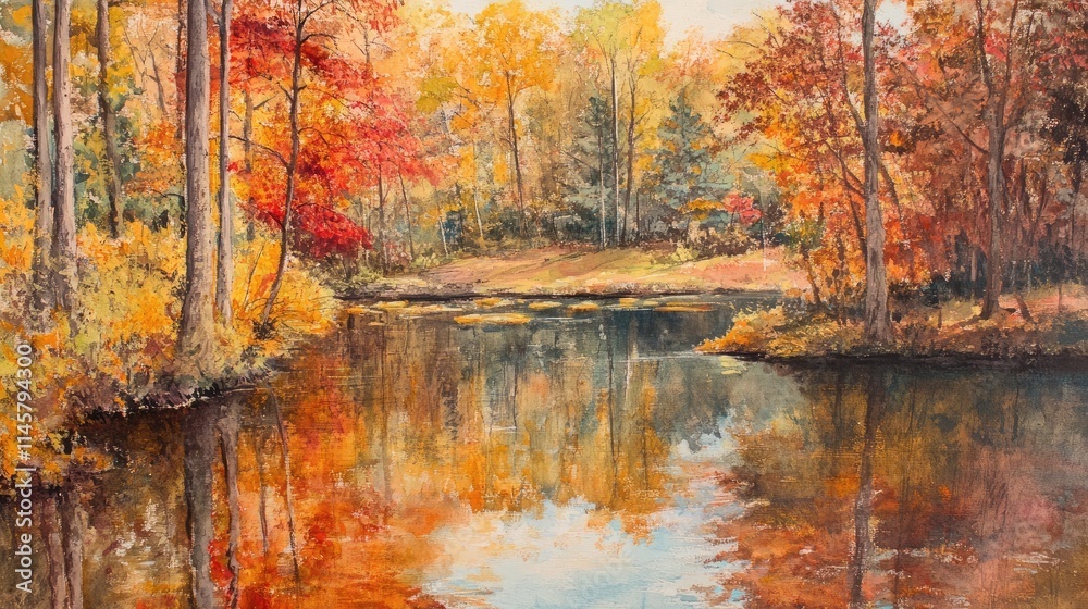 Autumn Serenity at Fall Creek with Vibrant Foliage Reflecting on Calm Waters in Tranquil Landscape Scene Autumn Serenity at Fall Creek with Vibrant Foliage Reflecting on Calm Waters in Tranquil Landscape Scene