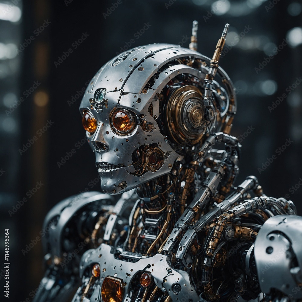 Fototapeta premium A robot with a gemstone-covered exoskeleton.