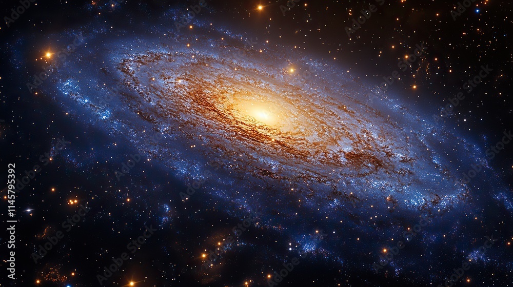 Fototapeta premium Stars shine brightly in a galaxy within our solar system, a dark universe background for adventure and exploration, a wallpaper design showcasing the beauty of the cosmos.