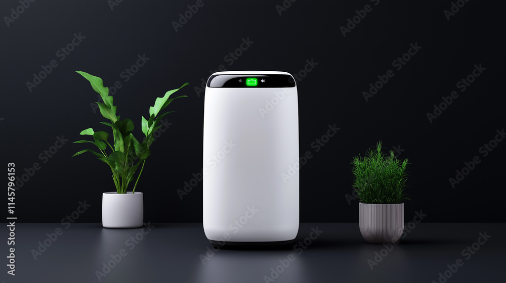 Modern Air Purifier with Plants in Minimalist Setting