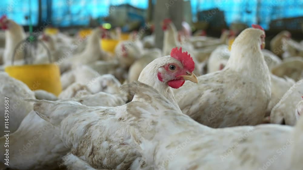 Group of healthy broiler chicken in poultry