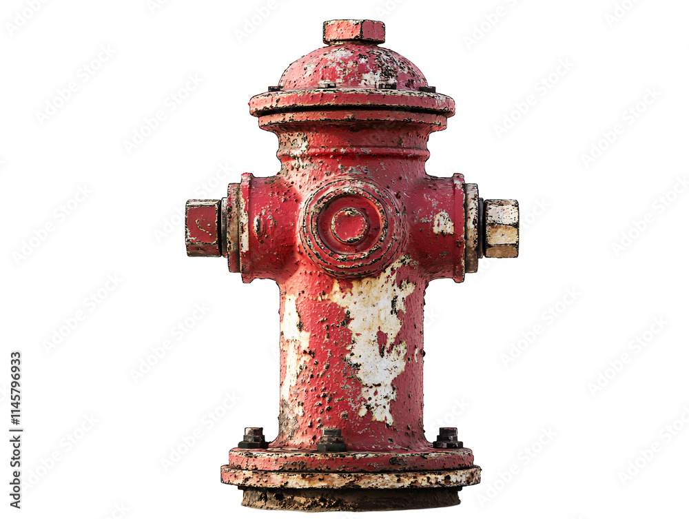 Red Fire Hydrant with Rusty Exterior and Bolts Red Fire Hydrant with Rusty Exterior and Bolts