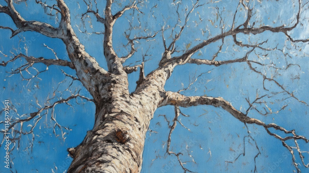 Barren tree branches reaching towards a clear blue sky showcasing nature's resilience and seasonal change. Barren tree branches reaching towards a clear blue sky showcasing nature's resilience and seasonal change.