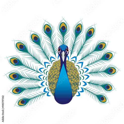 Download this stunning minimalist vector illustration of a peacock spreading its tail perfect for home decor, branding, or digital projects