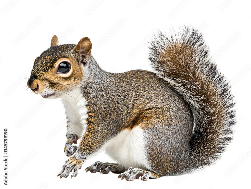 Isolated Squirrel Sitting in Profile View Isolated Squirrel Sitting in Profile View