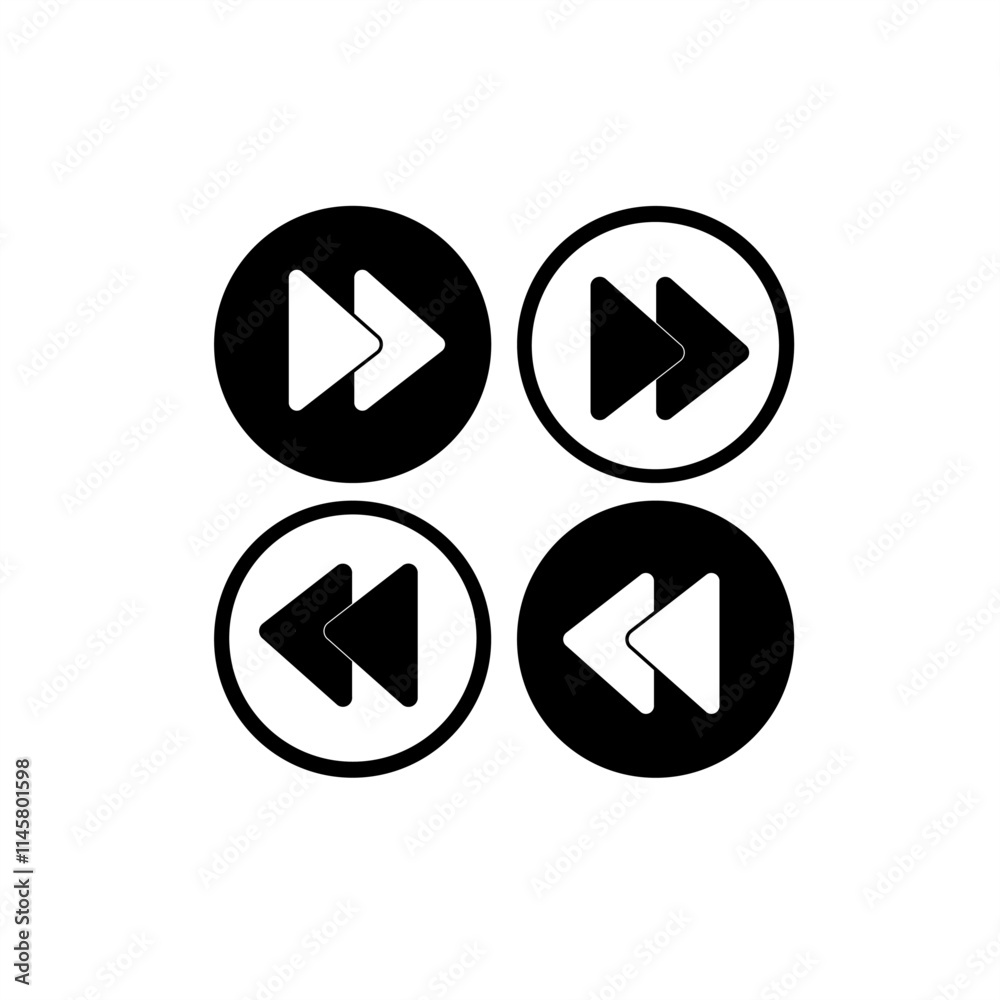 Design of rewind and forward buttons inside circles with black and white colors
Design of rewind and forward buttons inside circles with black and white colors