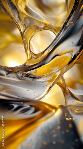 An abstract depiction of intertwining streams of liquid that resemble the colors and textures of gold and obsidian, symbolizing contrast and unity in vivid style. photoshop textures. 