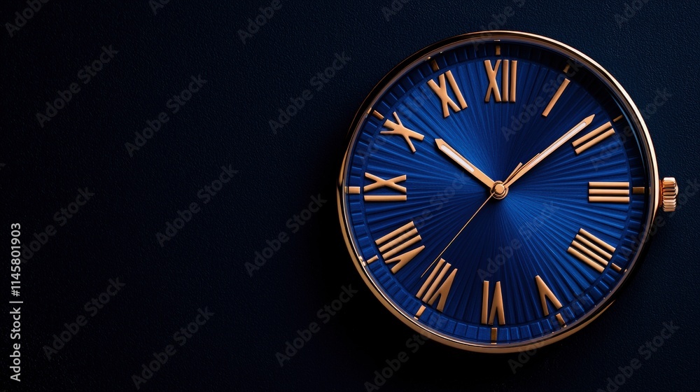 custom made wallpaper toronto digitalBlue clock with gold Roman numerals on dark background.