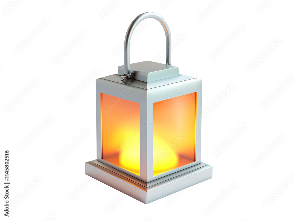 Isolated Silver Lantern with Candle Light Isolated Silver Lantern with Candle Light