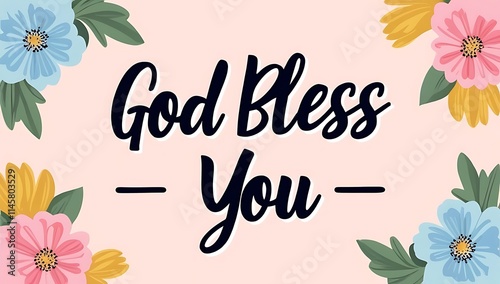 God Bless You Floral Greeting Card Design