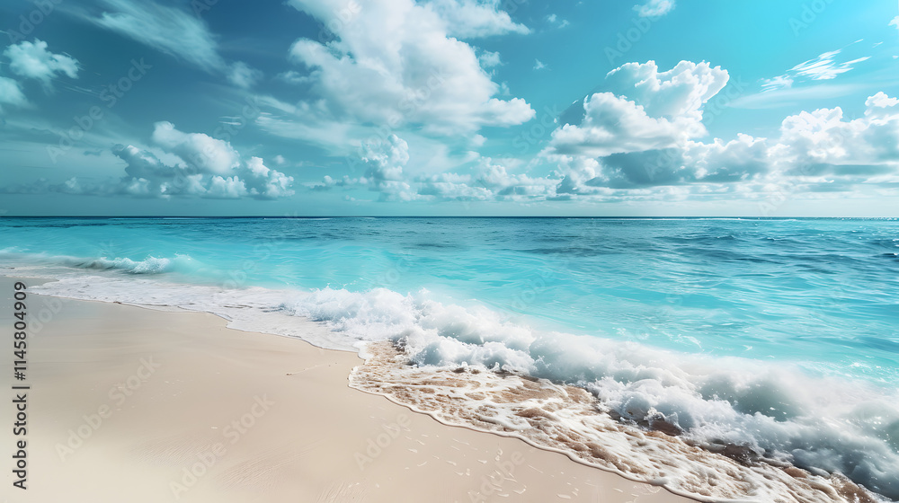 Fototapeta premium Aerial view of sandy beach and ocean with waves