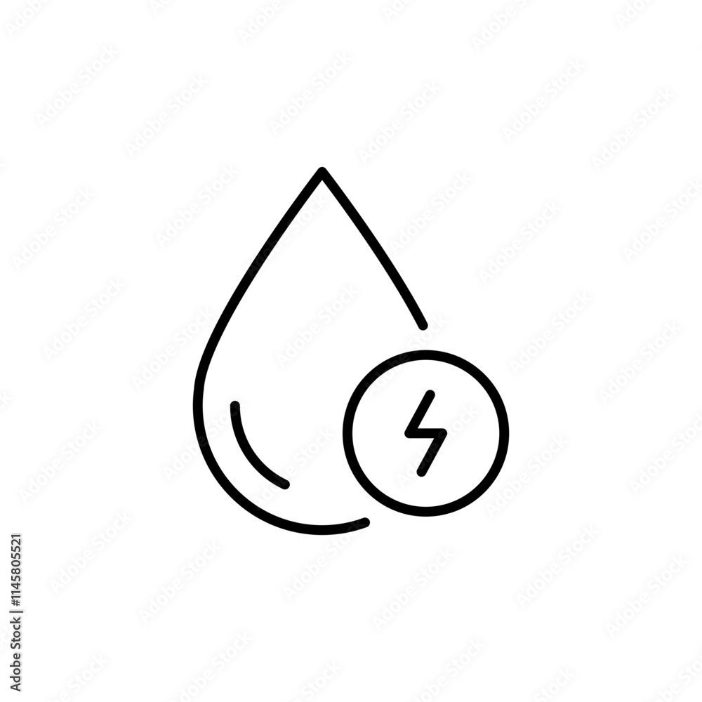 Hydroelectric energy icon. Simple outline style. Hydro, lightning, power, water, technology, nature, light, environment concept. Thin line symbol. Vector illustration isolated. Hydroelectric energy icon. Simple outline style. Hydro, lightning, power, water, technology, nature, light, environment concept. Thin line symbol. Vector illustration isolated.