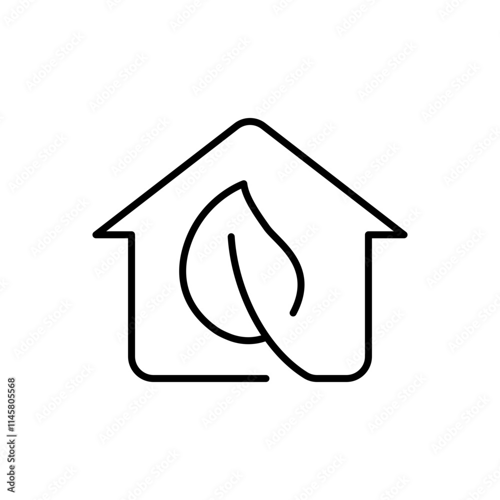 Eco house icon. Simple outline style. Home and tree leaf, building, green, construction, nature, environment, life, ecology concept. Thin line symbol. Vector illustration isolated. Eco house icon. Simple outline style. Home and tree leaf, building, green, construction, nature, environment, life, ecology concept. Thin line symbol. Vector illustration isolated.
