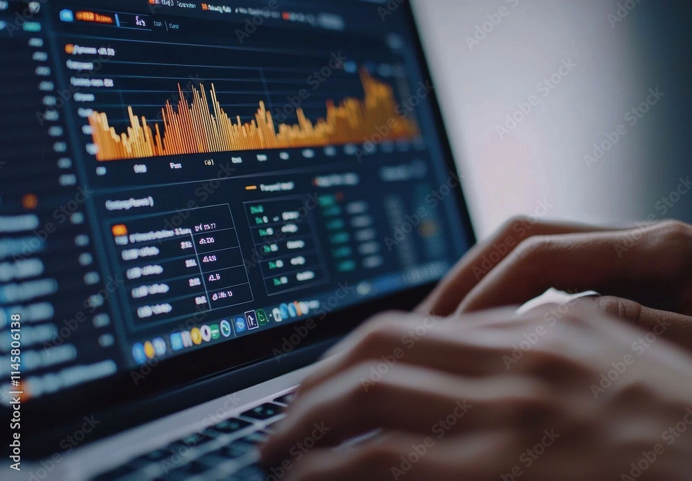 Data Analysis on Laptop Screen with Graphs and Charts in Focus Data Analysis on Laptop Screen with Graphs and Charts in Focus