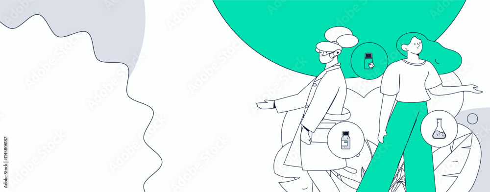Fototapeta premium Medical characters fighting the epidemic flat vector concept operation hand drawn illustration 