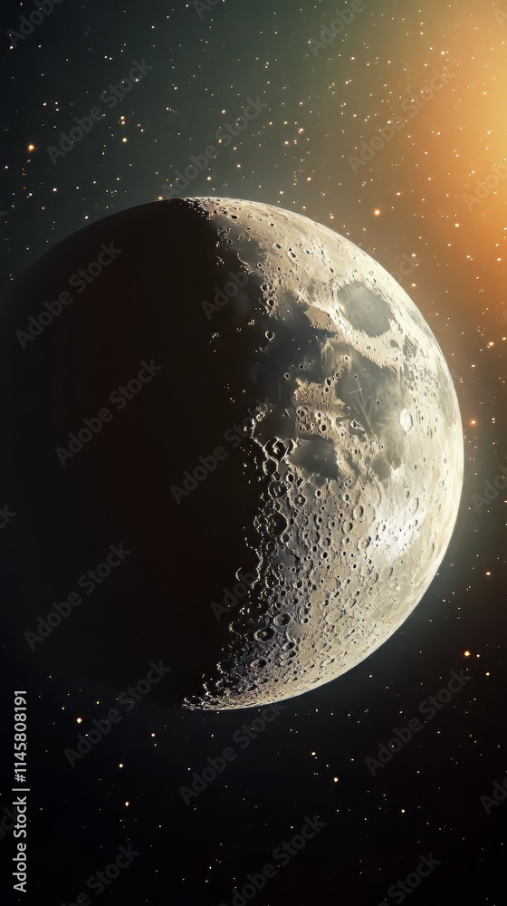 Naklejka premium Stars and moon vintage illustration. space background. Ultra realistic. Photorealistic