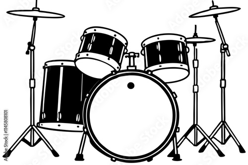 drum set line art illustration isolated on white