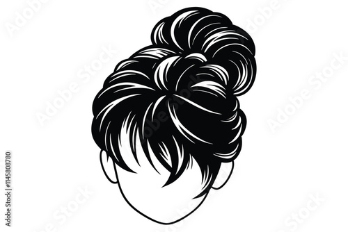 Woman with messy bun hair vector silhouette illustration