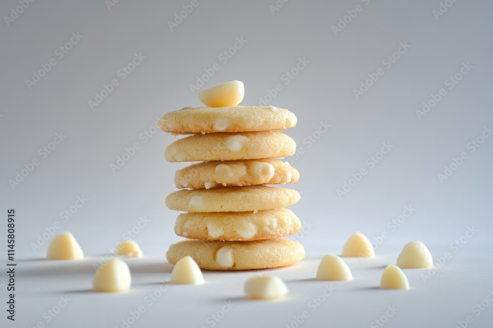 Decadent Indulgence: Stacked Macadamia Nut Cookies with Rich White Chocolate Drizzle Decadent Indulgence: Stacked Macadamia Nut Cookies with Rich White Chocolate Drizzle