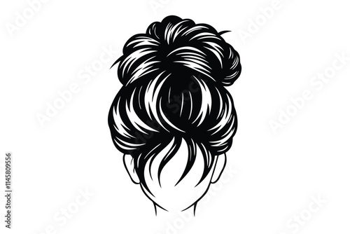 Woman with messy bun hair vector silhouette illustration