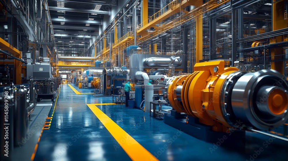 Vibrant Industrial Plant Showcasing Colorful Machinery and Equipment Vibrant Industrial Plant Showcasing Colorful Machinery and Equipment