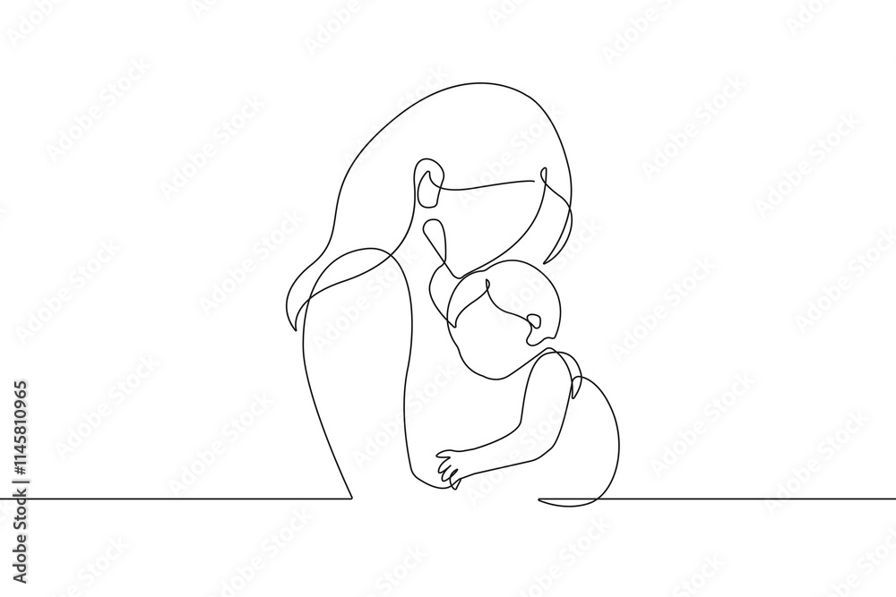 Happy Mother`s Day Line Art Vector Illustration. Continuous Single Line Drawing of Mother Holds Little Child. Happy Family Hand Drawn Contour Silhouette Outline Style. Happy Mother`s Day Line Art Vector Illustration. Continuous Single Line Drawing of Mother Holds Little Child. Happy Family Hand Drawn Contour Silhouette Outline Style.