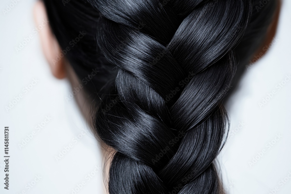 Elegant Braid Design: Black Hair Extensions Styled on a Clean White Background Elegant Braid Design: Black Hair Extensions Styled on a Clean White Background
