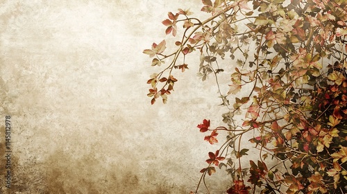 Muted Earth Toned Floral Background with Blooming Wildflowers and Vines