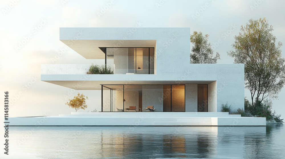 Modern minimalist house on water. Modern minimalist house on water.