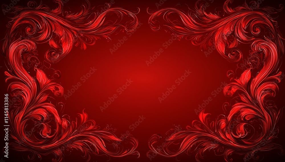 Red Floral Swirls Frame Elegant Design Background Red Floral Swirls Frame Elegant Design Background