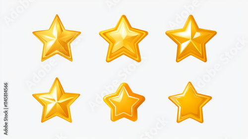 Set of game ui stars, rate or gui design elements yellow golden glossy assets for app user interface and score display, winner achievement isolated symbols, bonus Cartoon vector illustration, icons