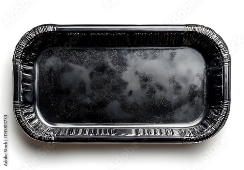 Empty Black Aluminum Food Container Isolated On White