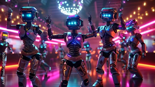 A group of advanced robots dancing