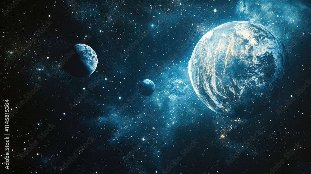 Vibrant depiction of outer space featuring planets and cosmic elements in a captivating mixed media style Vibrant depiction of outer space featuring planets and cosmic elements in a captivating mixed media style
