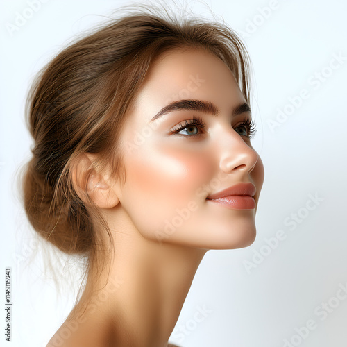 studio portrait photo of a pretty smiling woman face