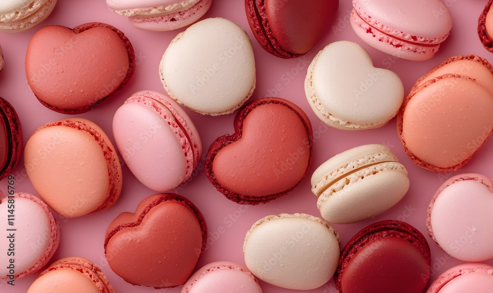 heart-shaped macarons in various shadeson red and pink, Generative AI heart-shaped macarons in various shadeson red and pink, Generative AI