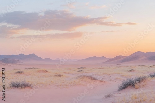 Dawn serenity in a tranquil desert landscape sand dunes and horizon nature photography peaceful environment wide viewpoint embracing sand's beauty