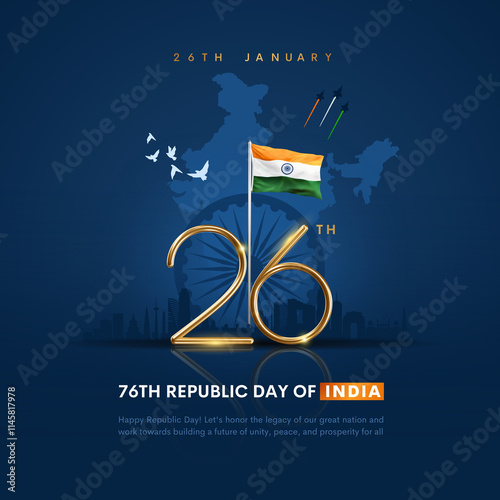 26 january 76th republic day design with indian jets and monuments illustration heritage. India Republic Day social media post, Republic day illustration photo