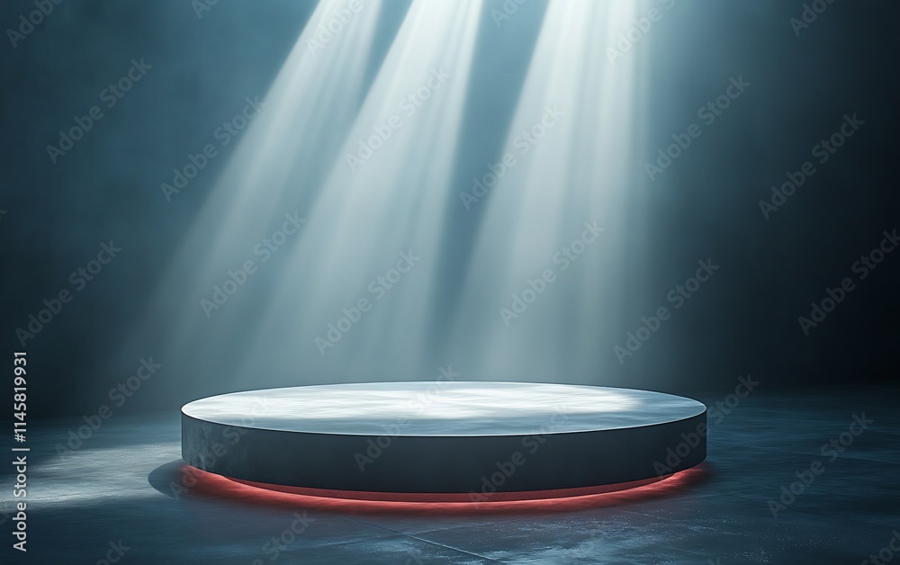 Illuminated circular platform in dark room, spotlight effect. Illuminated circular platform in dark room, spotlight effect.