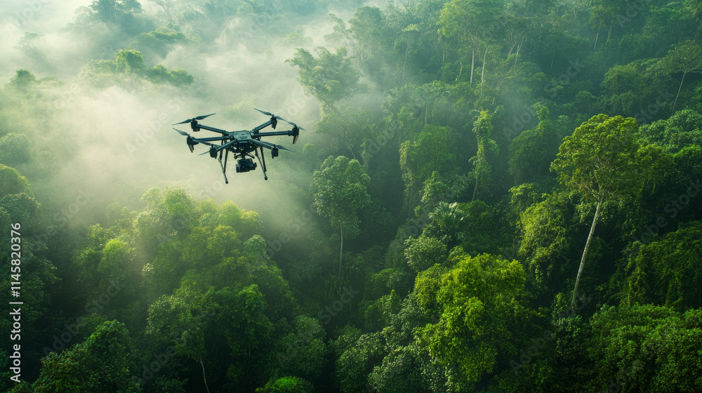 Fototapeta premium Drone Reforestation: Aerial View of Rainforest