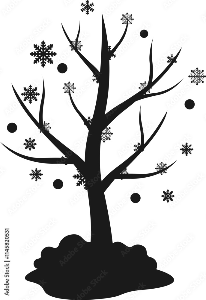 Obraz premium Winter Tree Falling Snow Silhouette