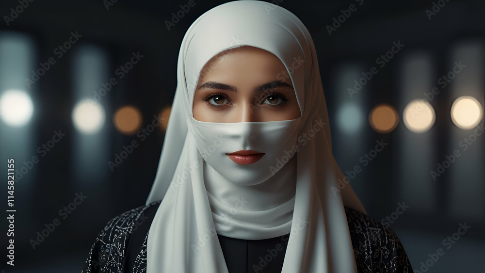 portrait of a woman in a white mask portrait of a woman in a white mask
