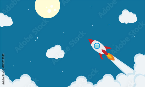 Rocket flat design concept for Project start up and development process.Space rocketship launch