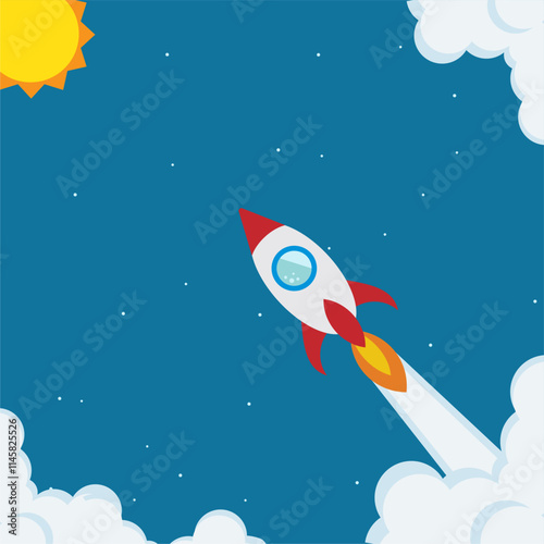 Fototapeta Naklejka Na Ścianę i Meble -  Rocket flat design concept for Project start up and development process.Space rocketship launch