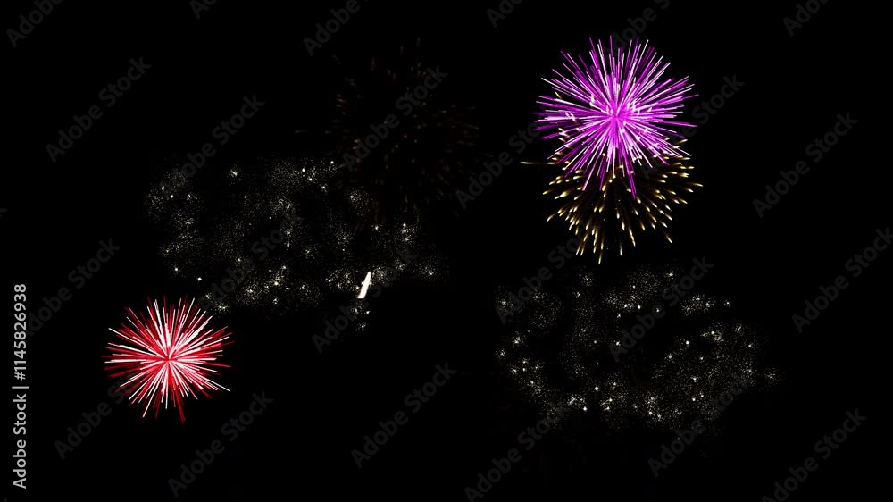 Colorful fireworks background or overlay, concepts, ideas, 4k, transparent background with alpha channel