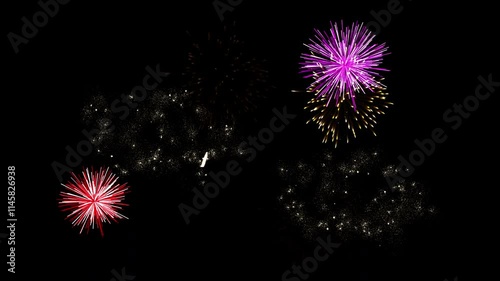 Colorful fireworks background or overlay, concepts, ideas, 4k, transparent background with alpha channel