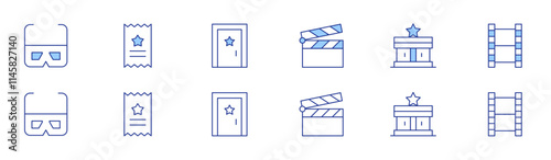 Cinema icon set in two styles, Duotone and Thin Line style. Editable stroke. d glasses, cinema, door, film