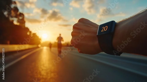 Fitness Tracker Showing Marathon Goal Completion on Wrist