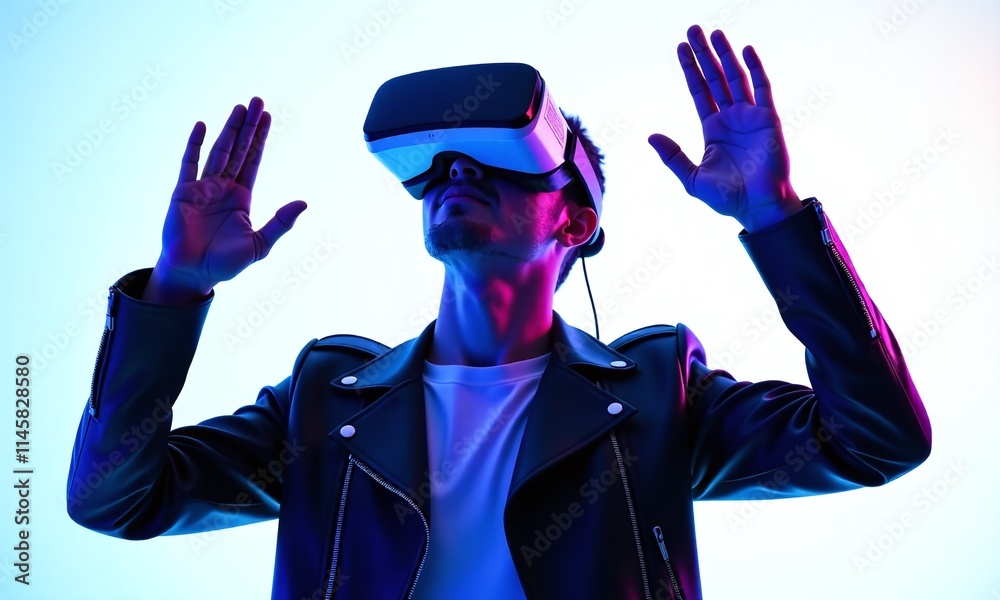 Virtual reality headset futuristic neon lighting Virtual reality headset futuristic neon lighting
